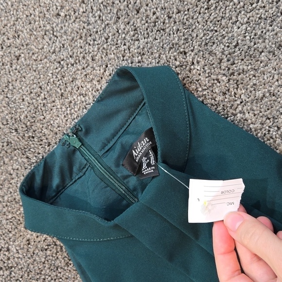 NEW Aidan Mattox Feather Trimmed Crepe cocktail Trapeze halter forest Dress sz 6 - Picture 10 of 11